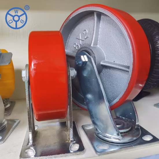 Roue supérieure de 4 5 6 8 pouces avec noyau en fonte, roulette pivotante en PU